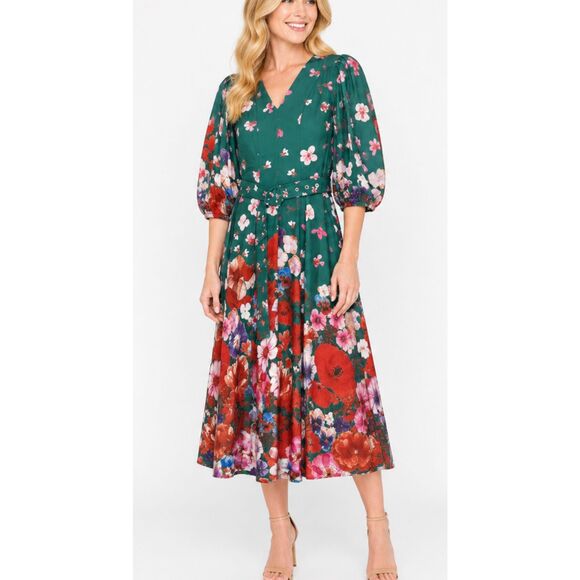 Dahlia Macphee Dresses & Skirts - Dahlia Macphee NWT cascading floral green puff sleeve dress M